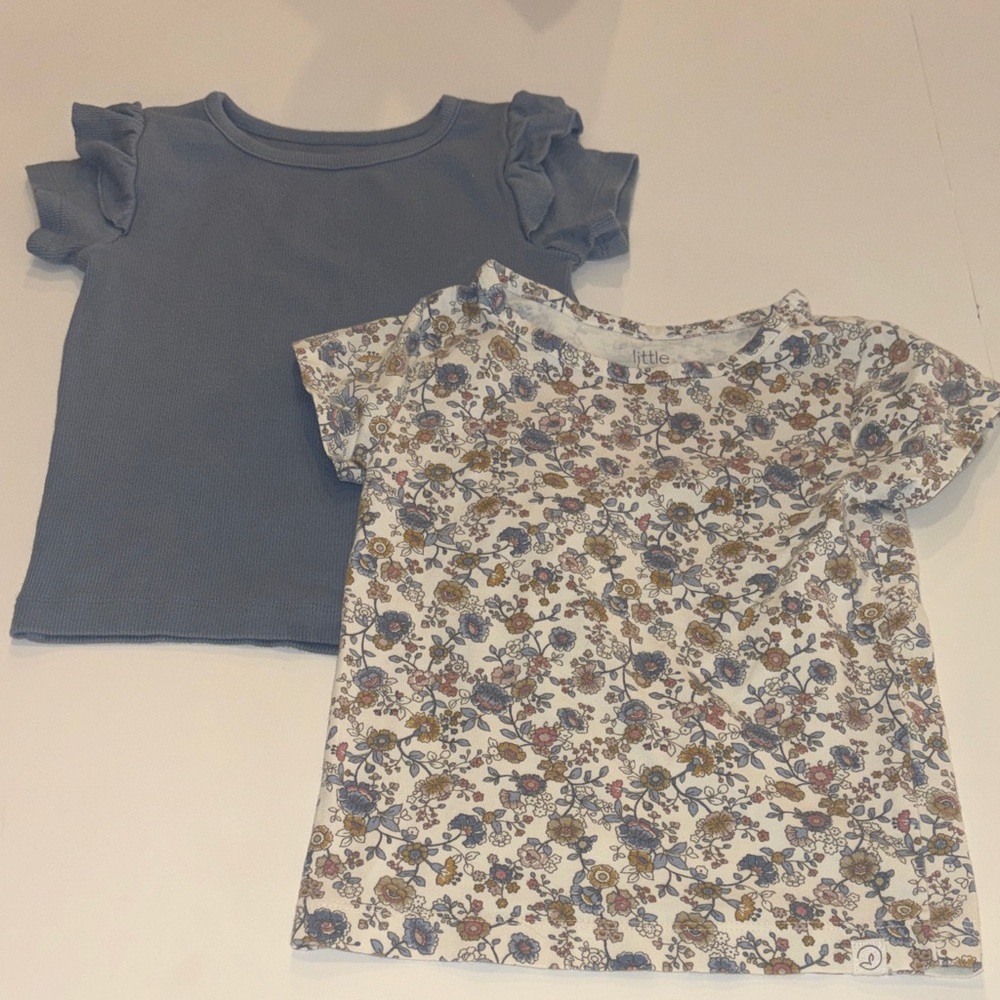 Kids' Short Sleeve Tees - Blue and Floral Design